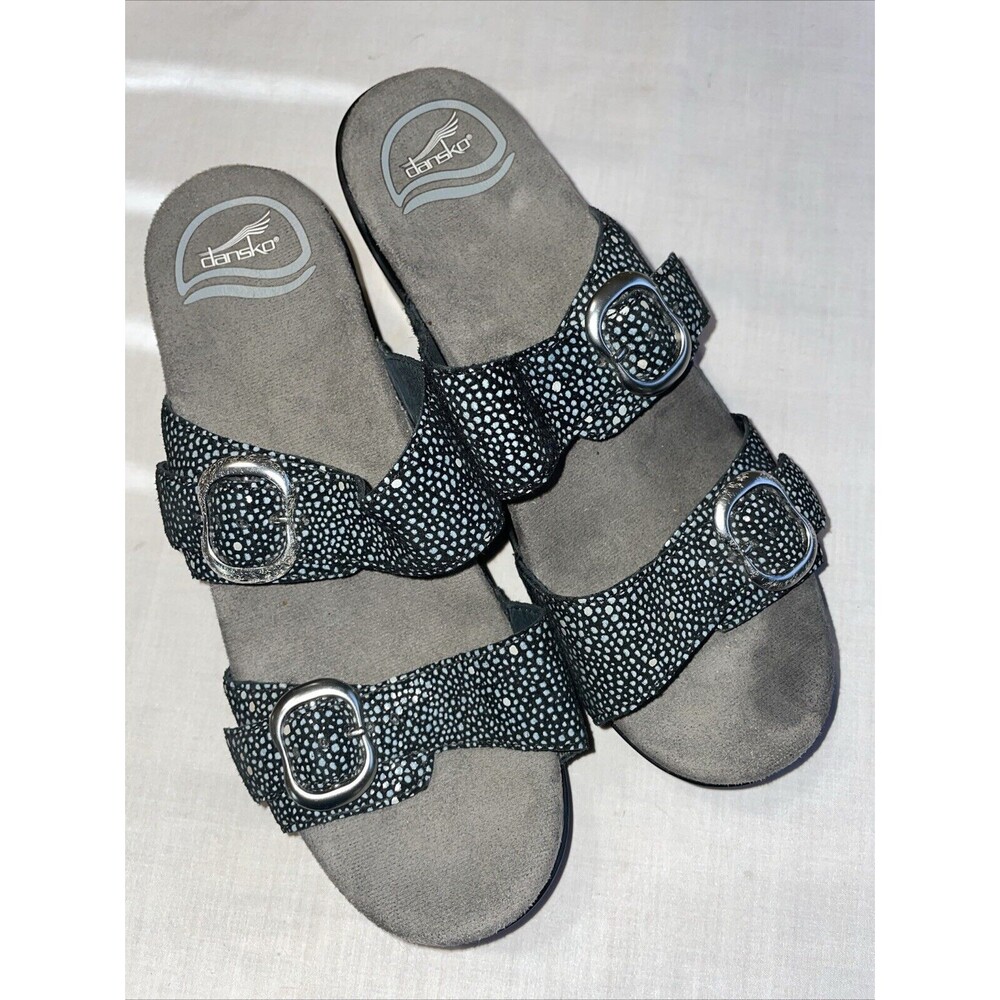 Dansko Women’s Clog Sandals Sz 37 U.S. 6 M Black Geometric Leather Comfort Cozy